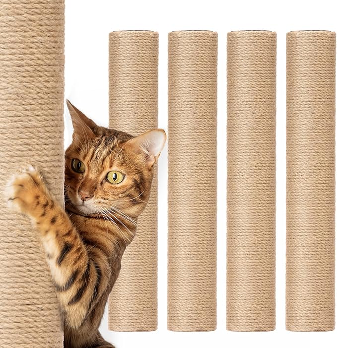 4 PCS Cat Scratching Post Replacement, 15.7 Inches Cat Tree Replacement Post, Natural Sisal Rope Cats Pole for Indoor, Cats Furniture Accessories for Kitten Tree Tower