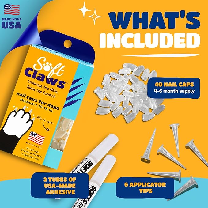 Soft Claws Dog Nail Caps, 40 Medium Nail Caps, Made in USA - Vet Developed, Safe & Non-Toxic Easy to Apply Claw Covers | Protects Furniture & Skin, Red