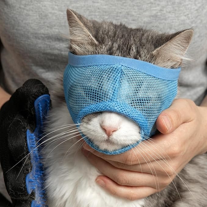 2 Pieces Soft Cat Muzzles Mask Breathable Mesh Cat Restraint for Nail Clipping Anti-Bite Anti-Meow Grooming Muzzles for Cats,Blue,S