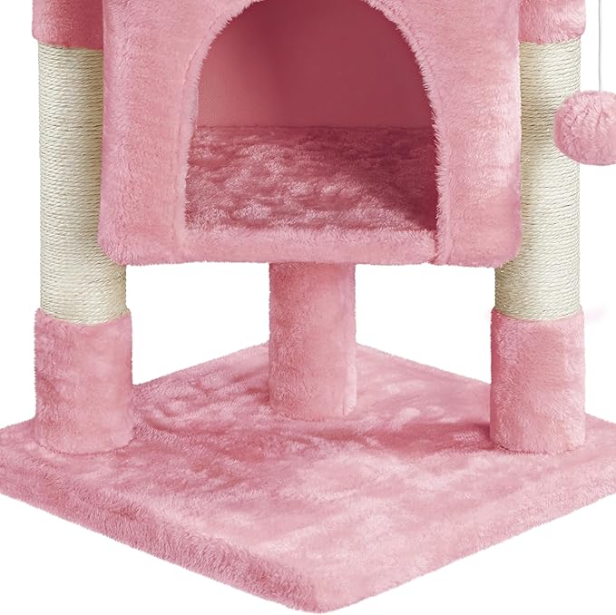 Yaheetech Cat Scratching Posts with Bed, 23.5 Inches Cat Kitten Scratcher Featuring with Sisal Scratch Posts, Interactive Dangling Ball for Indoor Large Cats, Pink
