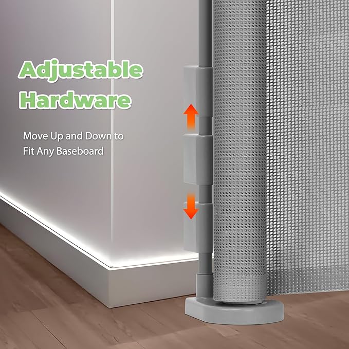 Reinforced 120" Extra Wide Retractable Baby Gate with Support Rods – Prevent Crawling Under, 10 Foot Extra Long Dog Gate Large Baby Gate for Large Openings, Mesh Gate Retractable Pet Gate, Gray