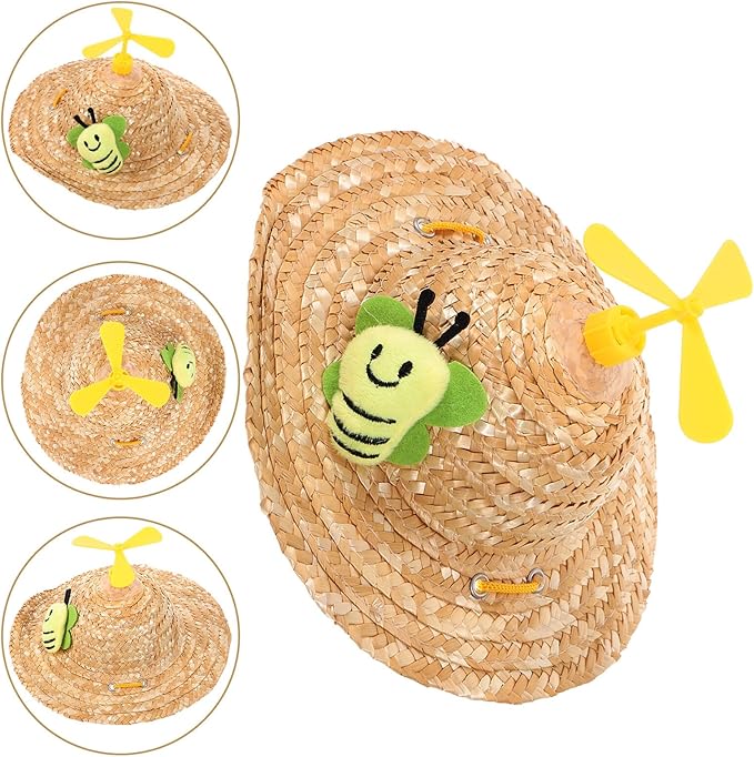 VOSAREA Pet Straw Hat and Straw Woven Cap, Playful Insect Pattern with Photo Props, Lightweight Breathable Pet Supplies for Small to Medium Dogs