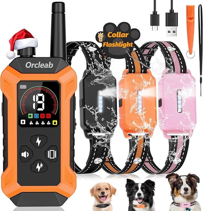 Shock Collar with Remote Control for Dogs, 4400FT, IP67 Waterproof Collar with Beep, Vibration, Safe Shock, Flashlight, Shock Collar for 3 Dogs E-Collars for All Breed (10-120Lbs)