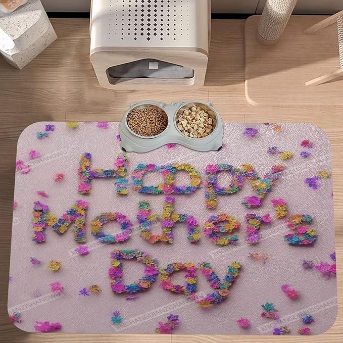 Pet Feeding Mat for Dogs Cats Happy Mother's Day Floral Gift for Mom Jc Absorbent Dog Food Mat Non-Slip Waterproof Placemat Quick Dry Pet Supplies Bowl Mats