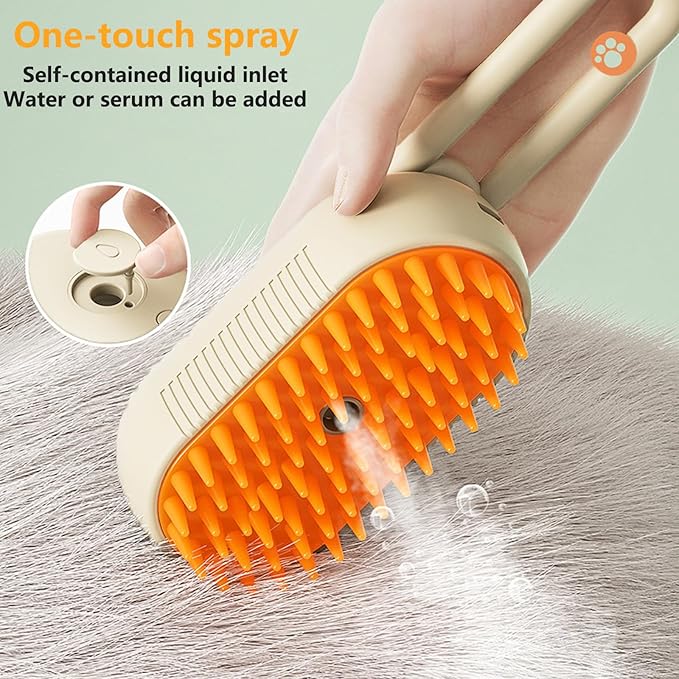 Rechargeable Steamy Brush for Shedding, Pet Grooming and Massage - Removes Tangles, Static, and Flying Hair from Long and Short Fur on Dogs and Cats (White)