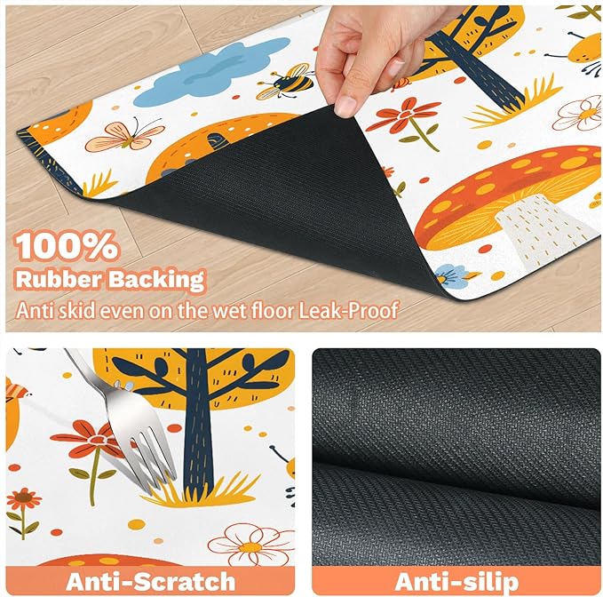 Tree Dog Food Mat for Floors Absorbent, Quick Dry Water Dispenser Mat for Food, Water, Pet Supplies 17" x 30", Floral