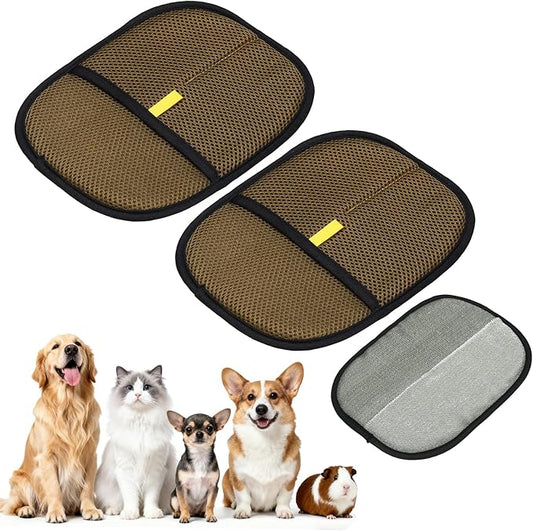 Pet Hair Removal Gloves, Reusable Electrostatic Pet Gloves for Cats Dogs Grooming, Thickened, (2Pcs & Khaki), Intended for Clothing/Couch/Carpet/Car Seat