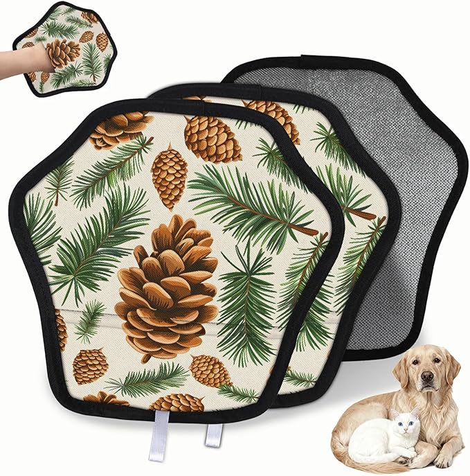 Reusable Pet Hair Removal Glove Pinecone Leaf Magic Brush for Cat & Dog Hair Remover for Car, Sofa, Bedding, Clothes - 9x9 Mitt Washable