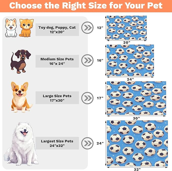 Soccer Dog Food Mat for Floors Absorbent, Quick Dry Water Dispenser Mat for Food, Water, Pet Supplies 24" x 32", American Football