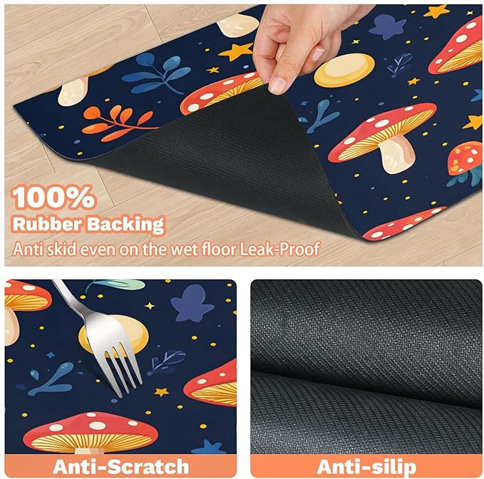 Mushroom Dog Food Mat for Floors Absorbent Dog Bowl Mat for Food and Water Dispenser Quick Dry Cat Food Placemat Pet Supplies 17" x 30", Leaf Star