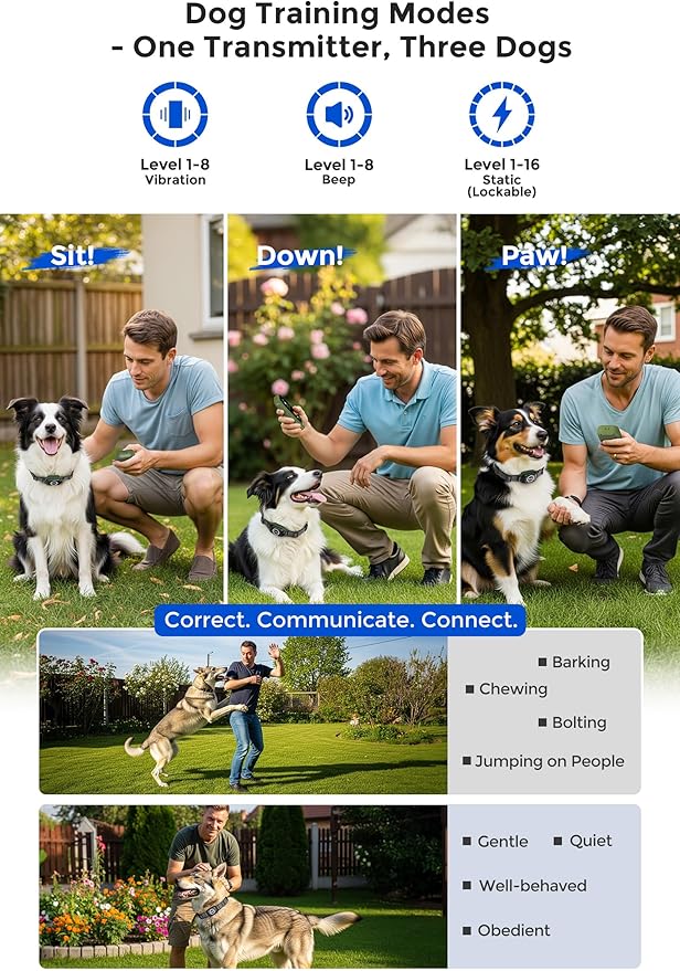 Teendow T800 Pro Wireless Dog Fence for 2 Dogs, Dog Shock Collar with Remote Control, Electric Fence for Dogs Rechargeable & Waterproof, Perimeter Pet Collar with Training & Bark Control, HD Display