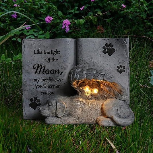 Solar Dog Angel Statue, Pet Dog Memorial Stone, Dog Memorial Gifts Or Garden Memorial Stone-Like The Light of The Moon...