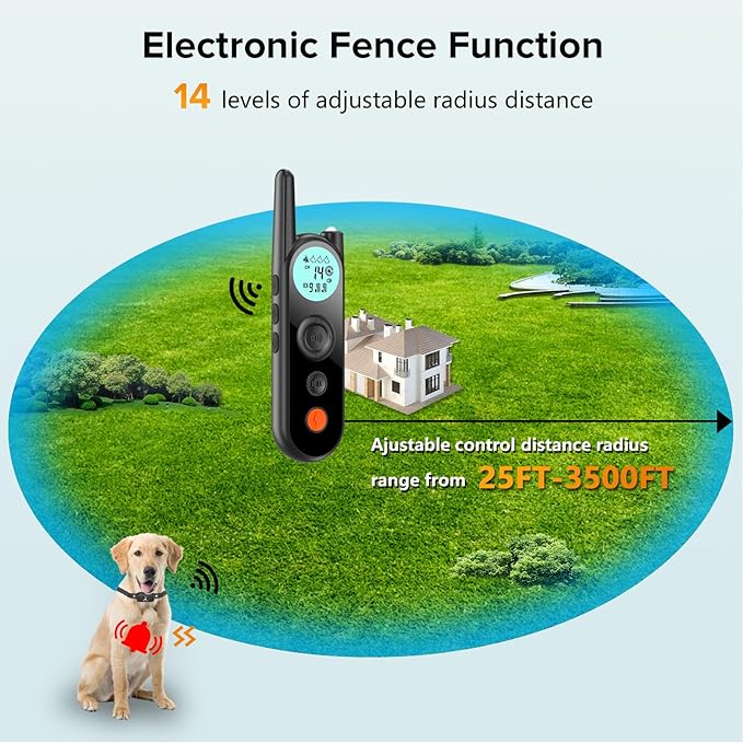 Wireless Dog Fence for 2 Dogs with 14 Levels Distance(25-3500FT), Dog Training Collar with 3 Safe Training Modes for All Breeds, Sizes