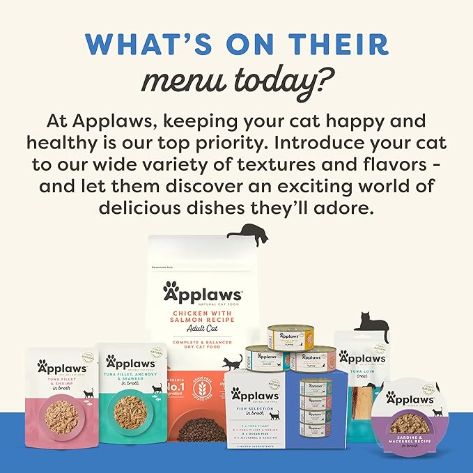 Applaws Natural Wet Cat Food in Broth, Limited and Natural Ingredients, High Protein with No Artificial Additives, Fish Selection in Broth Cans (20 x 5.5 oz Cans)