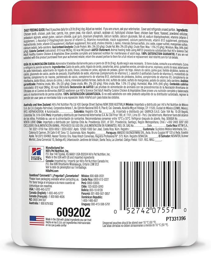 Hill's Science Diet Adult 1-6 Healthy Cuisine Wet Dog Food, Chicken & Vegetables Stew, 2.8 oz Pouch, 24-Pack