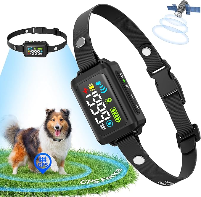 GPS Wireless Dog Fence System, Electric Fence for Dogs, Adjustable Range 99-5997ft, IPX7 Waterproof, Wireless Fence for Dogs, Pet Containment System for Outdoor Use