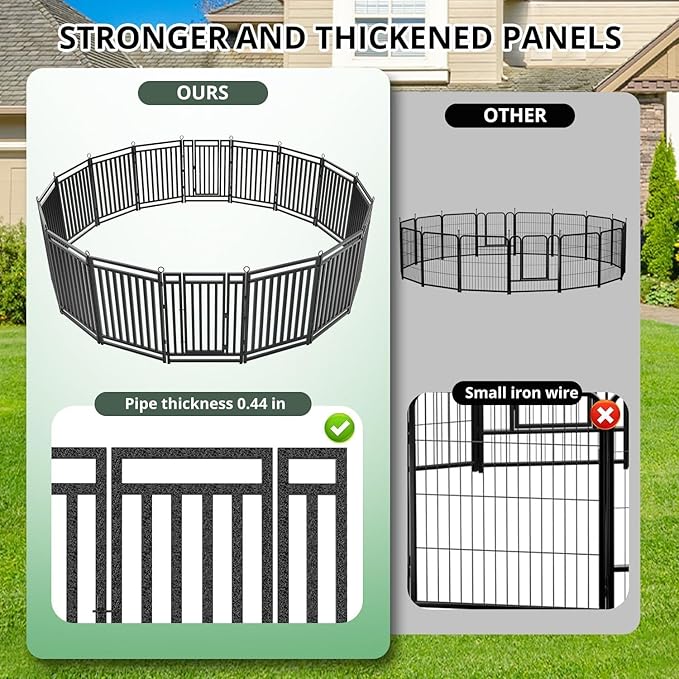 Dog Fence Outdoor Indoor, 47 Inches Height 08 Panels(6gates & 42panels) Dog Playpen for Large/Medium/Small Dogs Metal Dog Pen for Yard Camping and RV [Black-Silver]