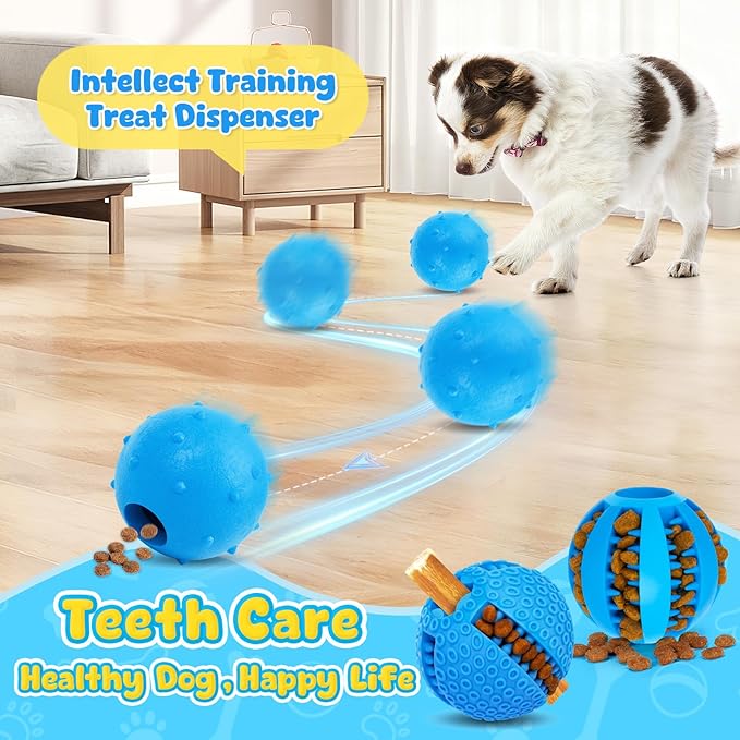 Dog Balls 6 Pack, Puppy Toys for Small & Medium Dogs, Interactive Dog Fetch Ball, Squeaky Chew Toys for Teeth/Slow Feeder/IQ Training/Playing, Dog Toys to Keep Them Busy (Blue)
