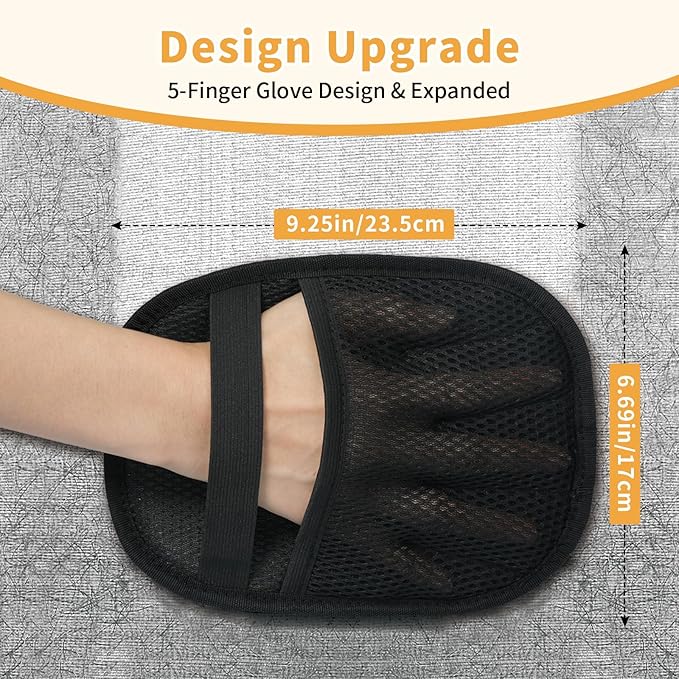 Magic Brush Pet Hair Removal Glove - Upgraded Five-Finger Electrostatic Dog & Cat Hair Remover for Laundry, Couch, Car Seat: Reusable Washable Pet Hair Glove Tool (2pcs-Black)