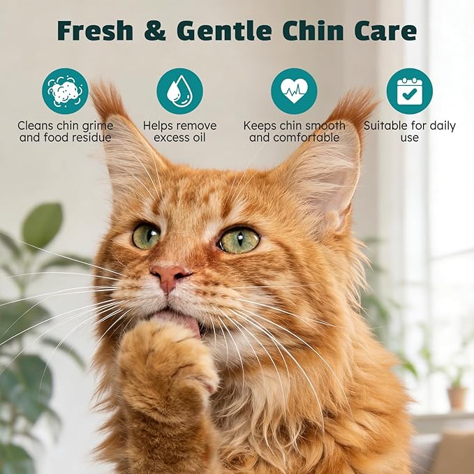 Cat Chin Finger Wipes for Cat Acne & Black Chin Buildup – Plant-Based, Gentle Cat Acne Wipes for Daily Chin Cleaning, Finger Mitt Design, 50 Count