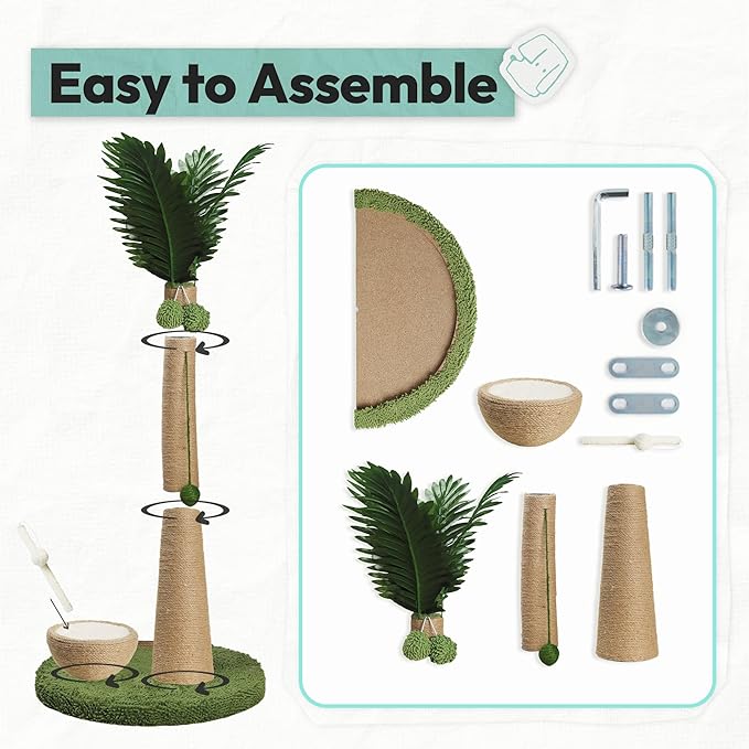 Cat Scratching Post 33 Inch Palm Tree with Hanging Balls and Coconut Straw Toy, Cat Scratcher for Indoor Kittens, Extra Stable Base, Paw-Friendly Jute Material M