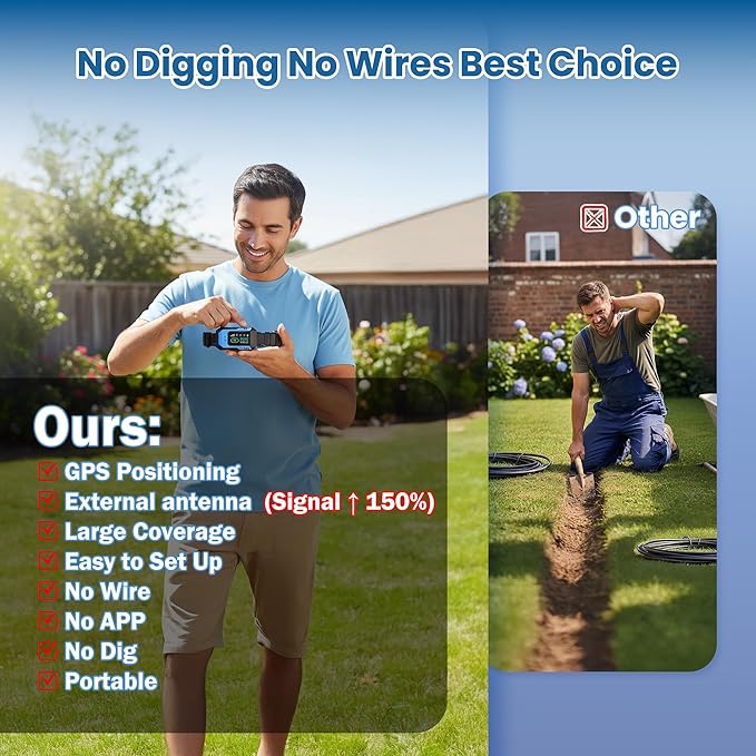 GPS Wireless Dog Fence System - Multifunctional Electric Fence for Large Dogs, Radius Range 100-9999ft, Training Collar with 8 Correction Modes, Perimeter Dog Collar for Large Yard/Outdoor Use Only