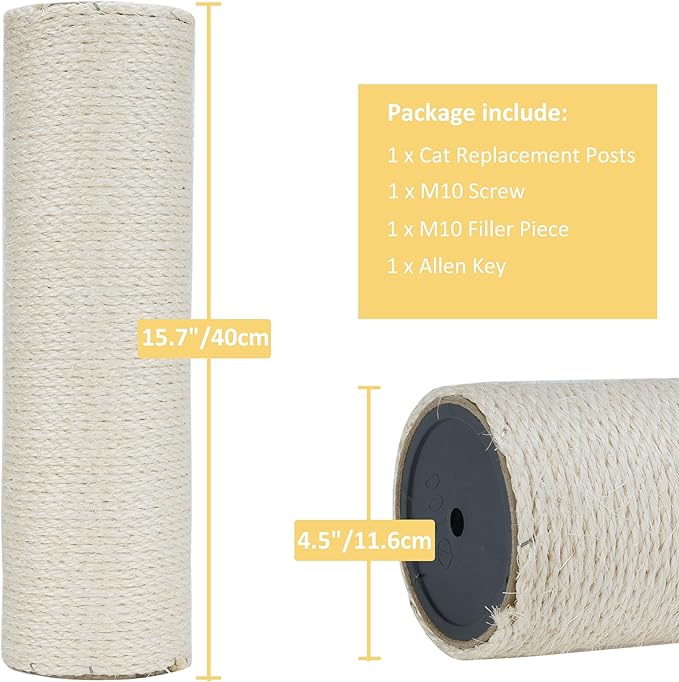 Dimaka Cat Scratching Post Replacement Pole 4.5 inches Diameter,15.7 inches Length,Natural Sisal Covered