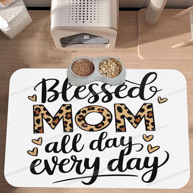 Pet Feeding Mat Absorbent Dog Mat for Food Water Bowl No Stains Quick Dry Water Dispenser Mats Happy Mom Every Day Coffee Art Dog Pet Supplies Bowl for Messy Drinkers 18X12In