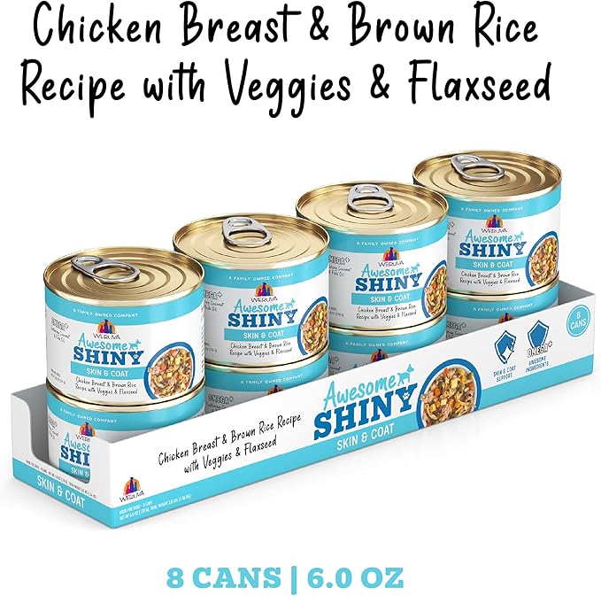 Weruva Awesome Shiny Wet Dog Food, Chicken & Brown Rice with Veggies, 6oz Can (Pack of 8)