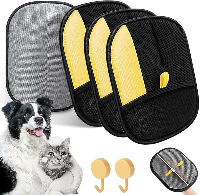 Upgrade Electrostatic Gloves Pet Hair, Reusable Pet Hair Remover Electrostatic Gloves, Pet Hair Remover Mitt with Static Charge for Dogs & Cats, for Furniture, Clothes, Bedding (3PCS,A)