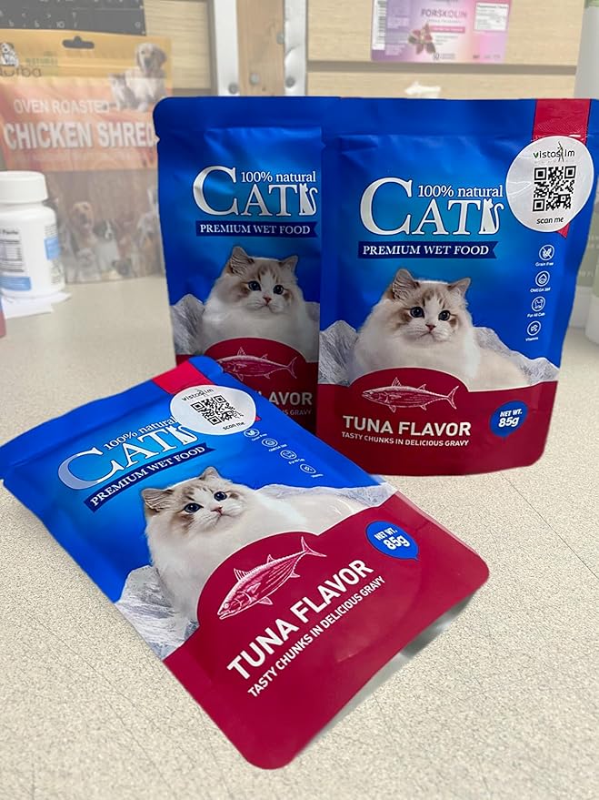 Cats Premium Wet Food 85g Pouch — Moist, Soft Cat Food Mixer, Topper and Rotational Meal (3-Pack, Tuna)