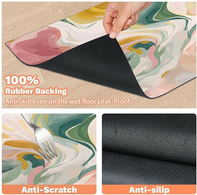 Watercolor Marble Dog Food Mat for Floors Absorbent, Quick Dry Water Dispenser Mat for Food, Water, Pet Supplies 16" x 24", Abstract