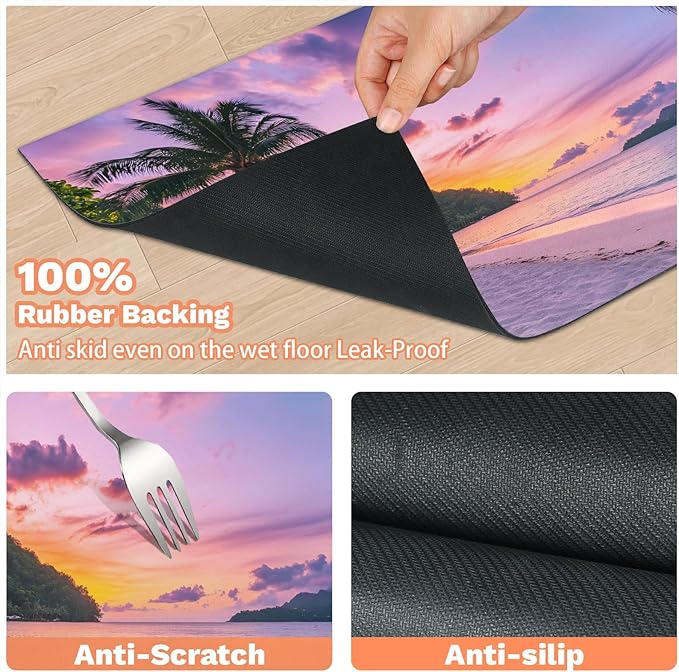 Ocean Beach Dog Food Mat for Floors Absorbent, Quick Dry Water Dispenser Mat for Food, Water, Pet Supplies 24" x 32", Hawaiian Sunrise