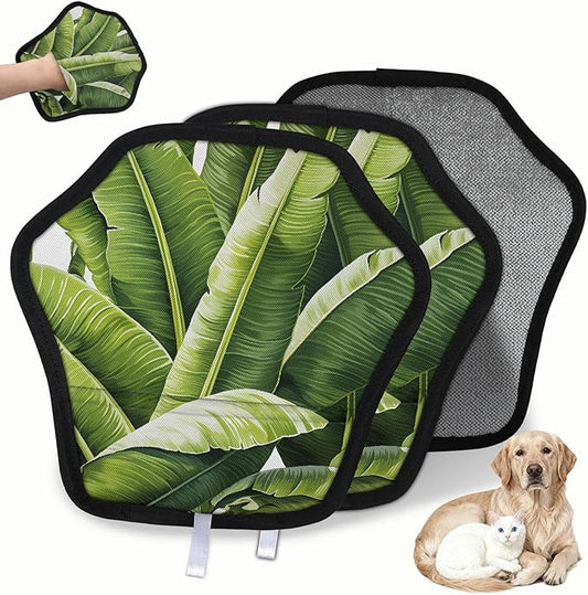 Tropical Banana Leaves Electrostatic Pet Hair Removal Glove for Cats & Dogs - Reusable Grooming Mitt for Couch, Carpet, Car Seat & Laundry - Large 9x9 Inch