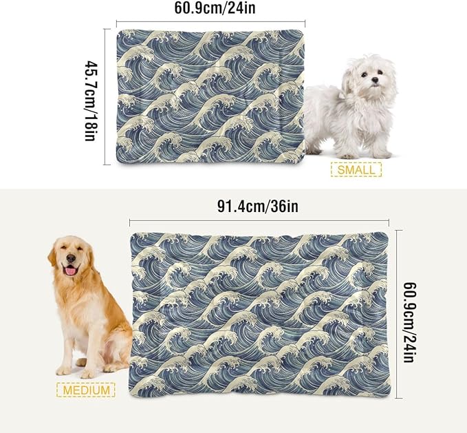 Dog Bed for Crate Washable Pet Sleep Pad, Kanagawa Reimagined Kennel Mat with Non-Slip Bottom, Soft Fluffy Supplies Pet for Dogs and Cats (24x18 inch)
