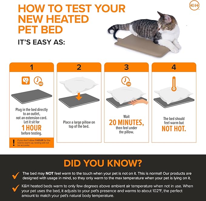 K&H Pet Products Heated Outdoor Cat House for Outside - Thermo Mod Kitty Shelter, Insulated, Waterproof, Heated Floor, Washable Cover, Safety Listed - Small 21 X 14 X 13in Tan 20W