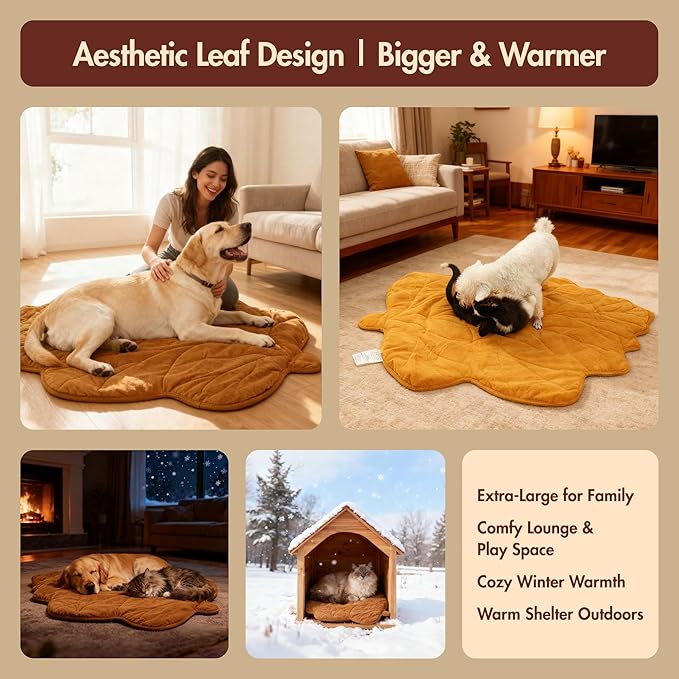 Large Dog Heating Pad Waterproof Electric Heated Beds, Pet Pads for Indoor Outdoor, Adjustable Temperature, Chew Resistant Cord, Washable Maple Leaf Shaped Cat Heating Pad Non Slip Bottom(35"X27")