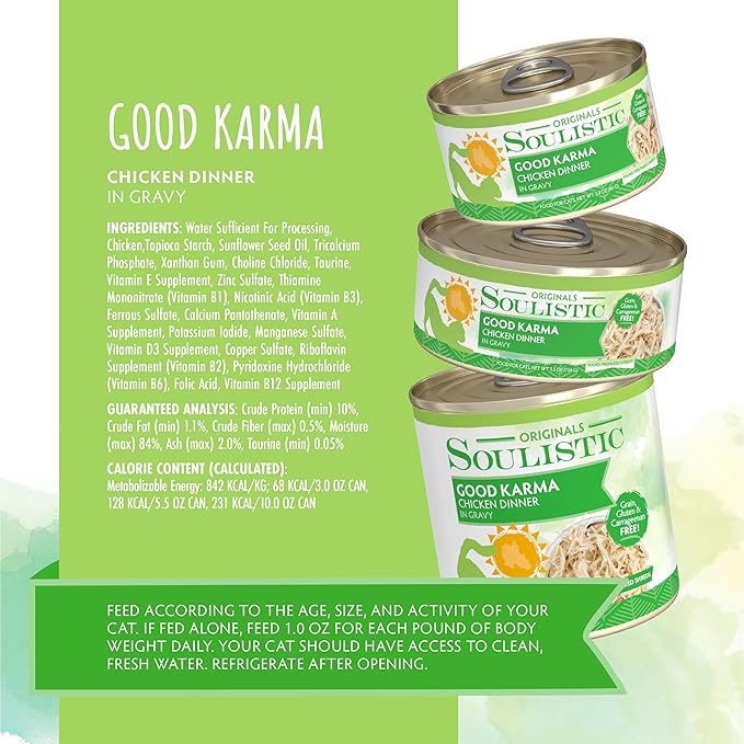 Soulistic Originals, Good Karma Chicken Dinner in Gravy, 3oz Can, Pack of 12