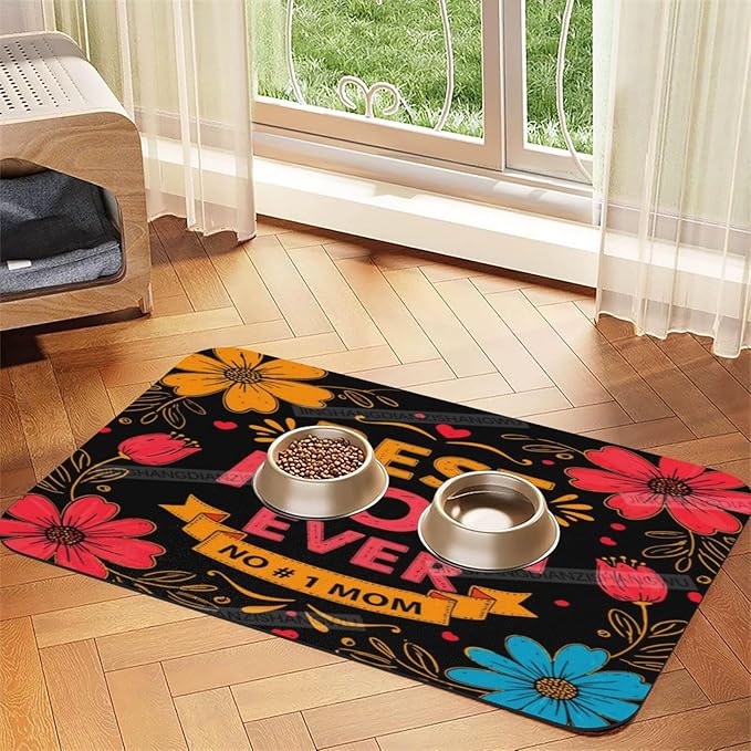 Pet Feeding Mat Happy Mother's Day Floral Best Gift Mom Bo Absorbent Pet Placemat for Food Water Bowl with Waterproof Rubber Backing 24x16In Quick Dry Water Dispenser Mat Dog Cat