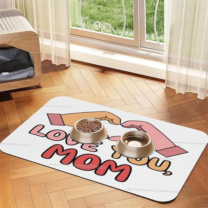 Pet Feeding Mat for Floors Waterproof Dog Mat for Food and Water Happy Mother's Day Floral Gift Mom Ht Absorbent Quick Dry Non Slip Mats Cat Bowls 24x16In