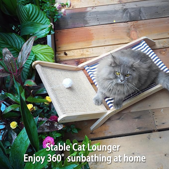 PETKARAY Beach Chair Cat Hammock, Elevated Cat Beds for Indoor Cats, Original Cozy Lounger with Sisal Scratcher and Toy Ball