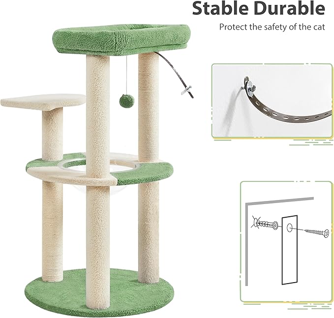 Yaheetech Cat Scratching Posts with Cat Bed, 35in Cat Scratcher with 2 Scratching Posts for Indoor Cats, Sisal Scratch Posts with Replaceable Ball for Kittens Adults Cats