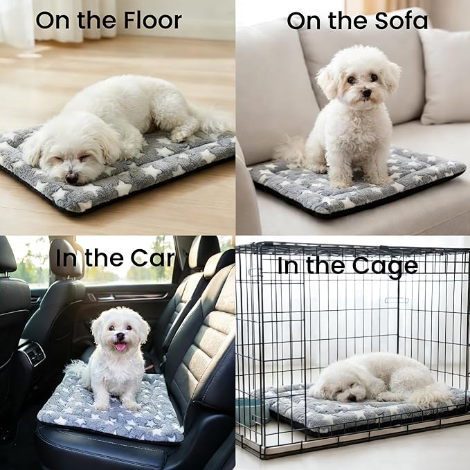 Dog Bed Mat, Reversible Dog Crate Pad - Comfortable Kennel Mat for Dogs & Cats, Machine Washable Dog Bed Suitable for Kennel, Cage or Home Travel(Gray Star, 24" L*18" W*1.5" Th)