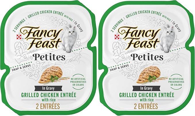 Fancy Feast Purina Petites Grilled Chicken Entrée with Rice in Gravy Gourmet Wet Cat Food - 2.8 oz. Tubs,(Pack of 24)