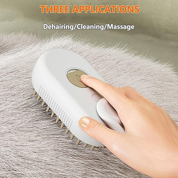 Rechargeable Steamy Brush for Shedding, Pet Grooming and Massage - Removes Tangles, Static, and Flying Hair from Long and Short Fur on Dogs and Cats (White)