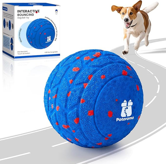 Potaroma Dog Toys Ball, Interactive Motion Activated 3 Mode Automatic Bouncing Ball Toys Durable E-TPU Material for Medium/Large Dogs,USB Rechargeable 2.9 Inches