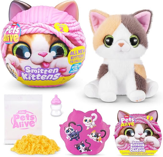 Pets Alive Smitten Kittens Series 2 (Calico Cat) by ZURU – Interactive Plush Cat Toy with 10 Sounds, Surprise Unboxing, Soft Collectible Pet for Ages 3+