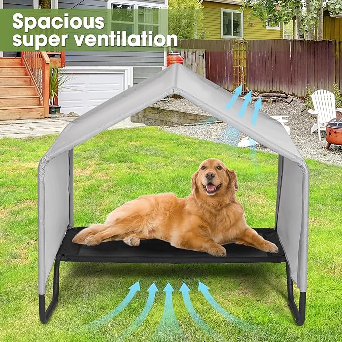42" Large Outdoor Dog House for All Breeds Dogs, Waterproof & Snowproof 600D Oxford Dog House Featuring Elevated Dogs Bed, Pet Canopy Tent for Doggie, Cats, Small Animals, Grey