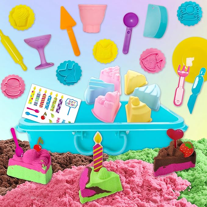 Sensory Bin,Ice Cream and Cakes Sensory Kit,Kids Play Sand Kit,Sandbox with Sensory Sand Girls and Boys,Sensory Toys for Kids 3 4 5 6 Year Old