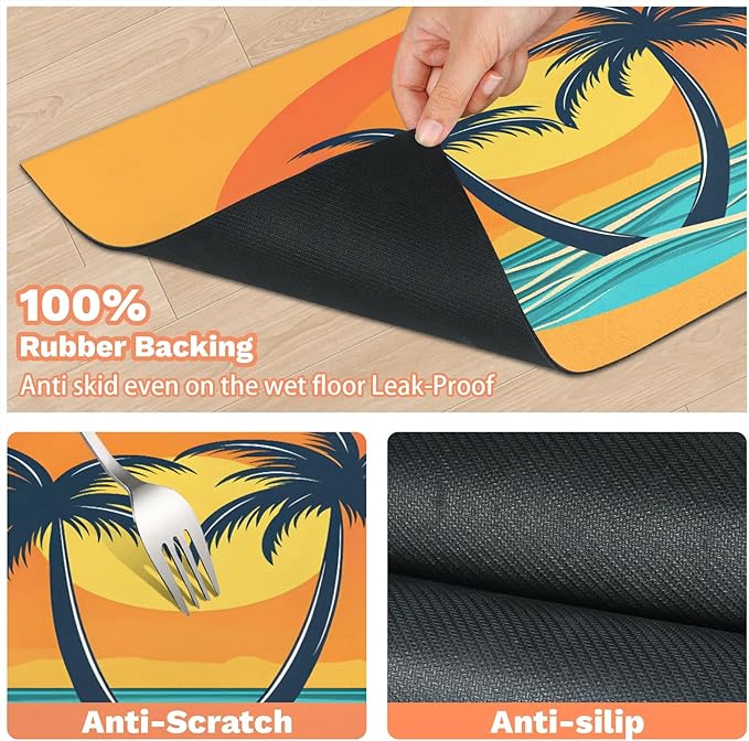 Boho Beach Dog Food Mat for Floors Absorbent, Quick Dry Water Dispenser Mat for Food, Water, Pet Supplies 12" x 20", Hawaiian Palm Tree